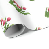 Papier Cadeau Tulipes rouges avec verdure sur blanc (Coin rond)