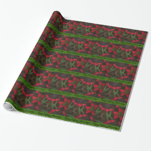 Papier Cadeau Tulipes rouges d'anniversaire sur Velvet vert