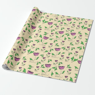 Papier Cadeau Tulipes violettes sur fond jaune