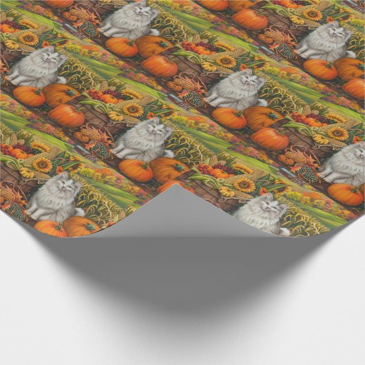 Papier Cadeau Turc Angora Chat automne récolte Thanksgiving (Coin)