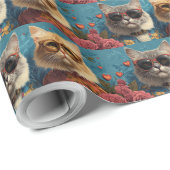 Papier Cadeau Turc Angora Chat avec coeur Rose Saint Valentin (Coin rond)