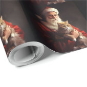 Papier Cadeau Turc Angora Chat Santa Claus Festif Noël (Coin rond)