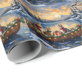 Papier Cadeau Turkish Angora Cat Christmas Boat Holiday (Coin rond)