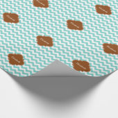 Papier Cadeau Turq / Aqua Wht Chevron Brown Quatrefoil Monogramm (Coin)