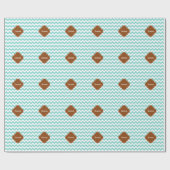 Papier Cadeau Turq / Aqua Wht Chevron Brown Quatrefoil Monogramm (Plat)