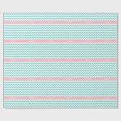 Papier Cadeau Turq / Aqua Wht Chevron Nom rose Monogramme (Plat)