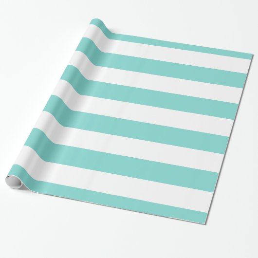 Papier Cadeau Turquoise Aqua, Blanc Motif de bandes XL (Déroulé)