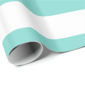 Papier Cadeau Turquoise Aqua, Blanc Motif de bandes XL (Coin rond)