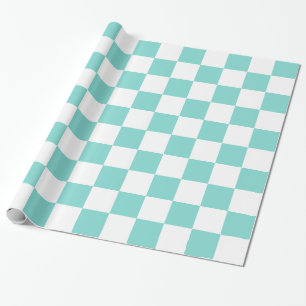 Papier Cadeau Turquoise Aqua Blanc XL Motif Damier