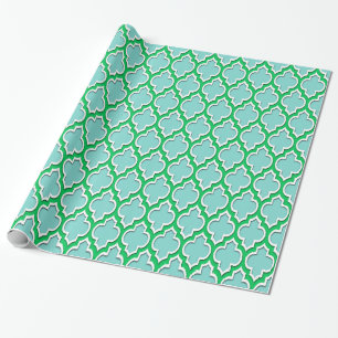 Papier Cadeau Turquoise Aqua Émeraude Vert Blanc XL Marocain #4D