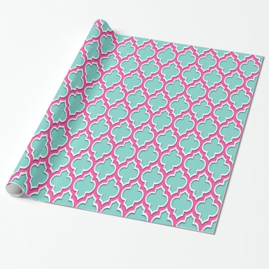 Papier Cadeau Turquoise Aqua Hot rose Blanc Marocain #4DS (Déroulé)