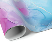 Papier Cadeau Turquoise Aqua Marbre rose violet Anniversaire (Coin rond)