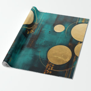 Papier Cadeau Turquoise aux formes or