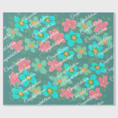 Papier Cadeau Turquoise Avec Design Floral (Plat)