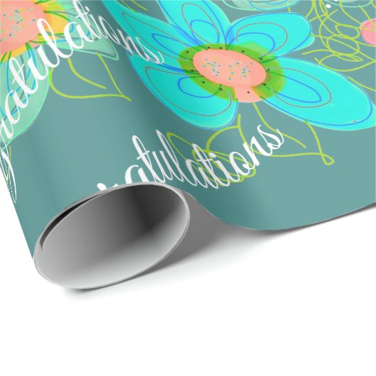 Papier Cadeau Turquoise Avec Design Floral (Coin rond)