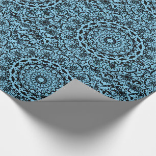 Papier Cadeau Turquoise Bleu Et Noir Circulaire Floral Damas Des