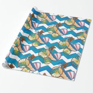 Papier Cadeau Turquoise Blue Chevron Baby Carriage Motif