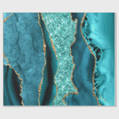 Papier Cadeau Turquoise Blue Gold Parties scintillant marbre Aqu (Plat)