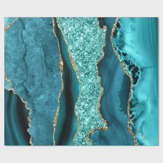Papier Cadeau Turquoise Blue Gold Parties scintillant marbre Aqu (Plat)