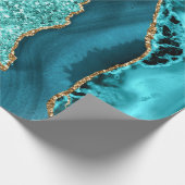 Papier Cadeau Turquoise Blue Gold Parties scintillant marbre Aqu (Coin)