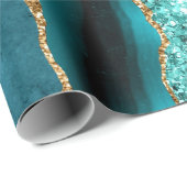 Papier Cadeau Turquoise Blue Gold Parties scintillant marbre Aqu (Coin rond)
