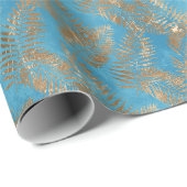 Papier Cadeau Turquoise Blue Gold Tropical Feuilles (Coin rond)