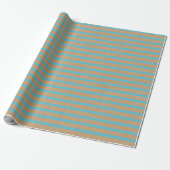 Papier Cadeau Turquoise Blue Green Lines Faux Rustique Brown Kra (Déroulé)