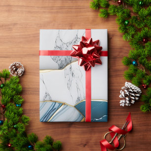 Papier Cadeau Turquoise de marbre de pierre blanche Cool Or