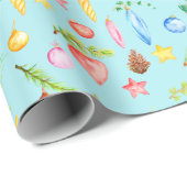 Papier Cadeau Turquoise de papier d'emballage de Noël (Coin rond)