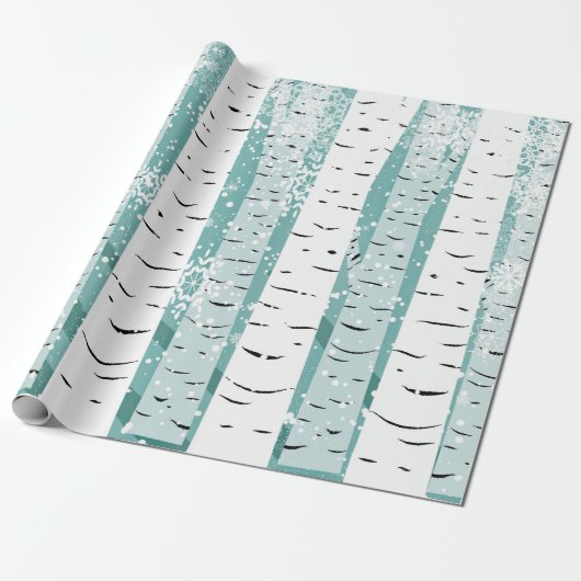 Papier Cadeau Turquoise et blanc bouleau dans l'art japonais hiv (Déroulé)