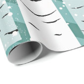 Papier Cadeau Turquoise et blanc bouleau dans l'art japonais hiv (Coin rond)