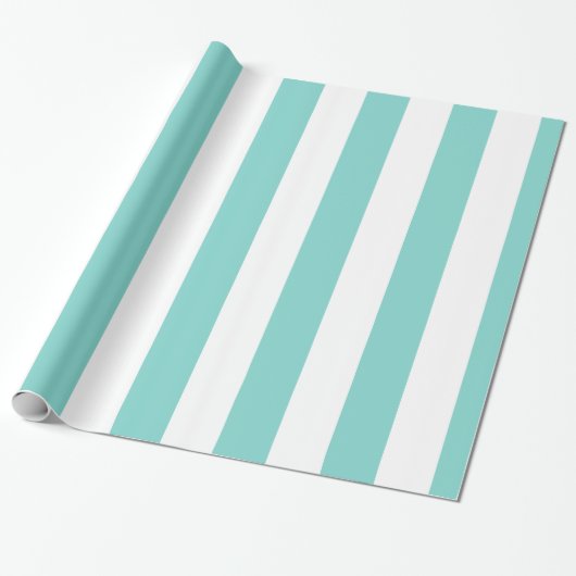 Papier Cadeau Turquoise et blanc Motif à grande bande (Déroulé)