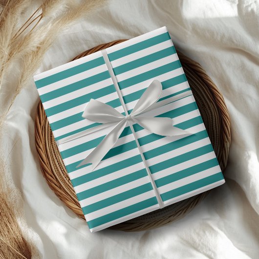 Papier Cadeau Turquoise et blanc Simple Horizontal trié