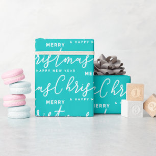 Papier Cadeau Turquoise et blanc Word Art Joyeux Noël