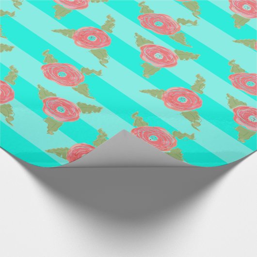 Papier Cadeau Turquoise Et Floral (Coin)