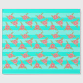 Papier Cadeau Turquoise Et Floral (Plat)