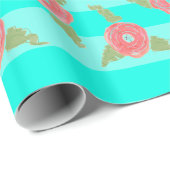 Papier Cadeau Turquoise Et Floral (Coin rond)