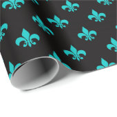 Papier Cadeau Turquoise et noir Paris Fleur de Lis (Coin rond)