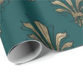 Papier Cadeau Turquoise et noir Paris Fleur de Lis (Coin rond)