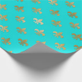 Papier Cadeau Turquoise et or Paris Fleur De Lys Foil (Coin)