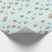 Papier Cadeau Turquoise et rose floral chic Roses enveloppé cade (Coin)