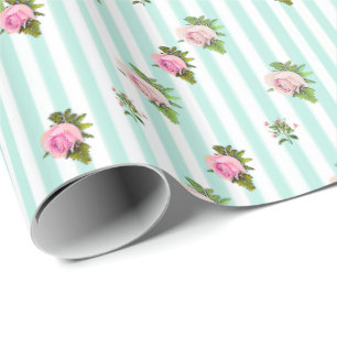 Papier Cadeau Turquoise et rose floral chic Roses enveloppé cade
