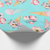 Papier Cadeau Turquoise Été Fun Flower Ice Cream Cone - Motif (Coin)