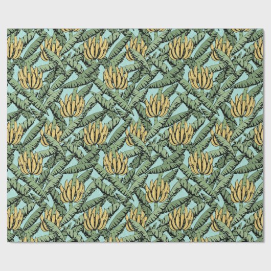 Papier Cadeau Turquoise Exotic Bananes et Feuilles (Plat)
