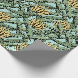 Papier Cadeau Turquoise Exotic Bananes et Feuilles