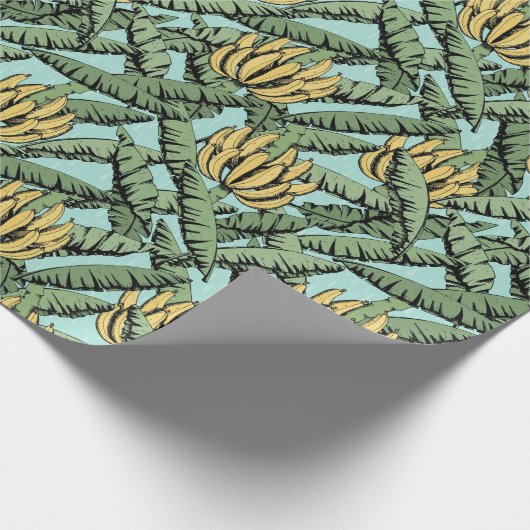 Papier Cadeau Turquoise Exotic Bananes et Feuilles (Coin)