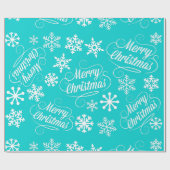 Papier Cadeau Turquoise Flammes de neige Joyeux Enveloppement ca (Plat)