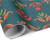 Papier Cadeau Turquoise Folk Art Floral Cosy & Rustique Noël (Coin rond)