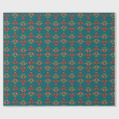 Papier Cadeau Turquoise Folk Art Floral Print Cosy Rustic Automn (Plat)