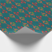 Papier Cadeau Turquoise Folk Art Floral Print Cosy Rustic Automn (Coin)